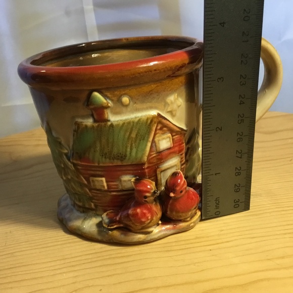 Glazed Stoneware Pottery Christmas Cardinals 3D Coffee Mug - Picture 9 of 10